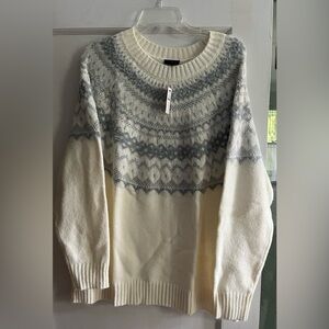 🧶 Talbots Fair Isle Sweater – Ivory & Gray